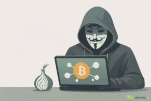 A privacy-focused crypto user operating a Bitcoin node with Tor support on a laptop.