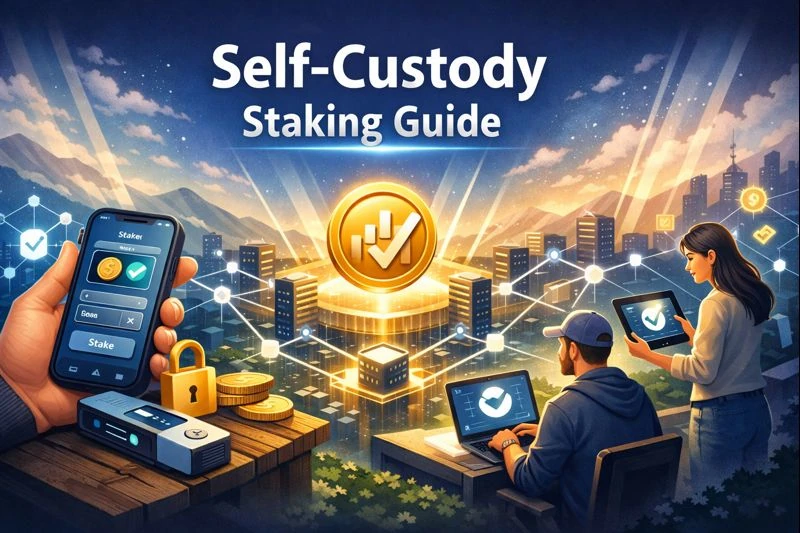 Self-custody staking illustration showing users staking directly from their own wallet while supporting network decentralization